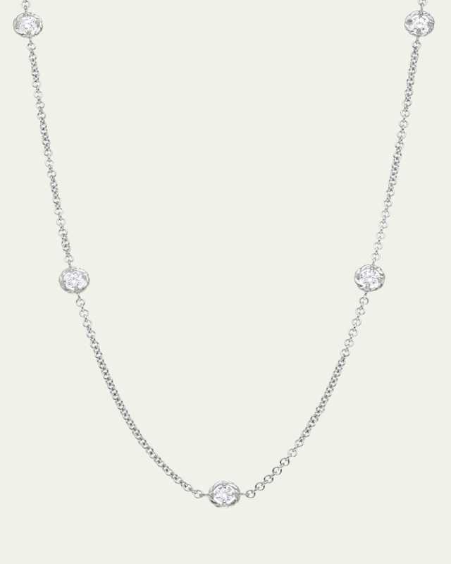 18K White Gold 9-Round Diamond Station Chain Necklace, 18"